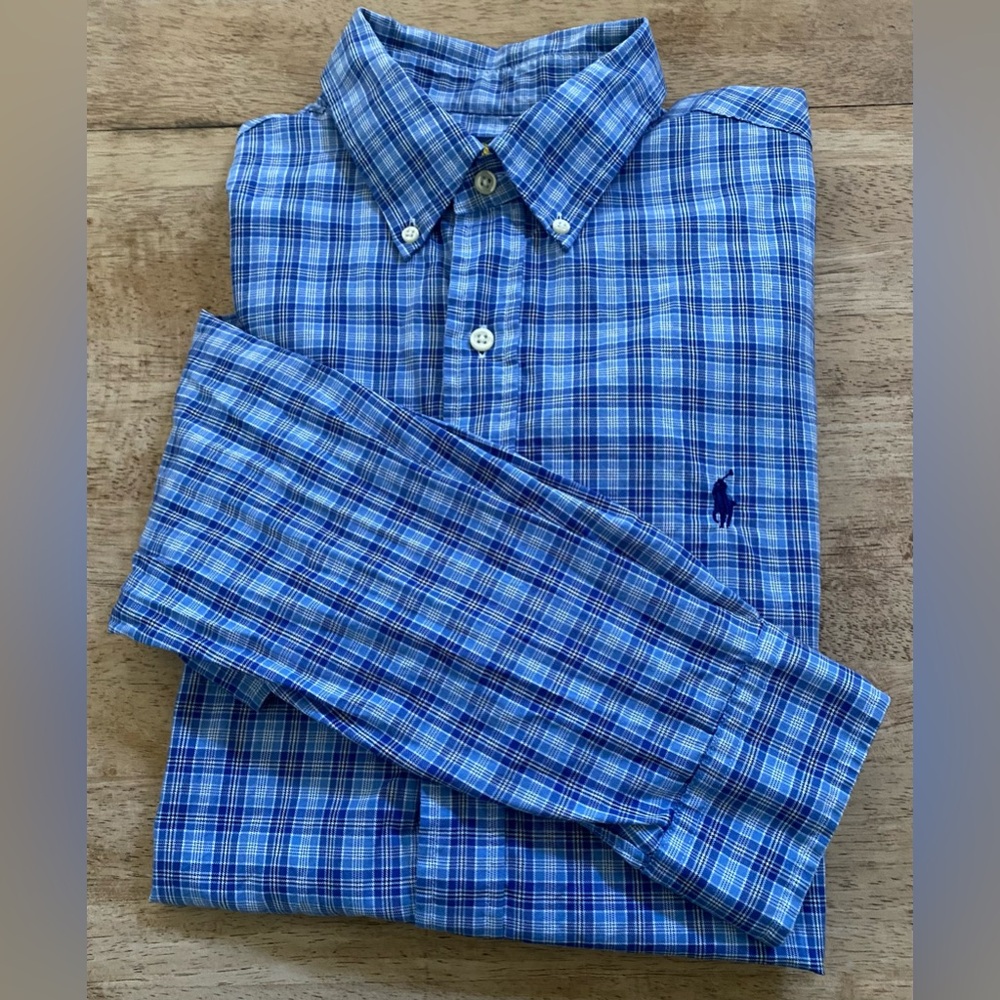 Ralph Lauren Men’s Sz L‎ Blue Plaid Oxford Shirt
